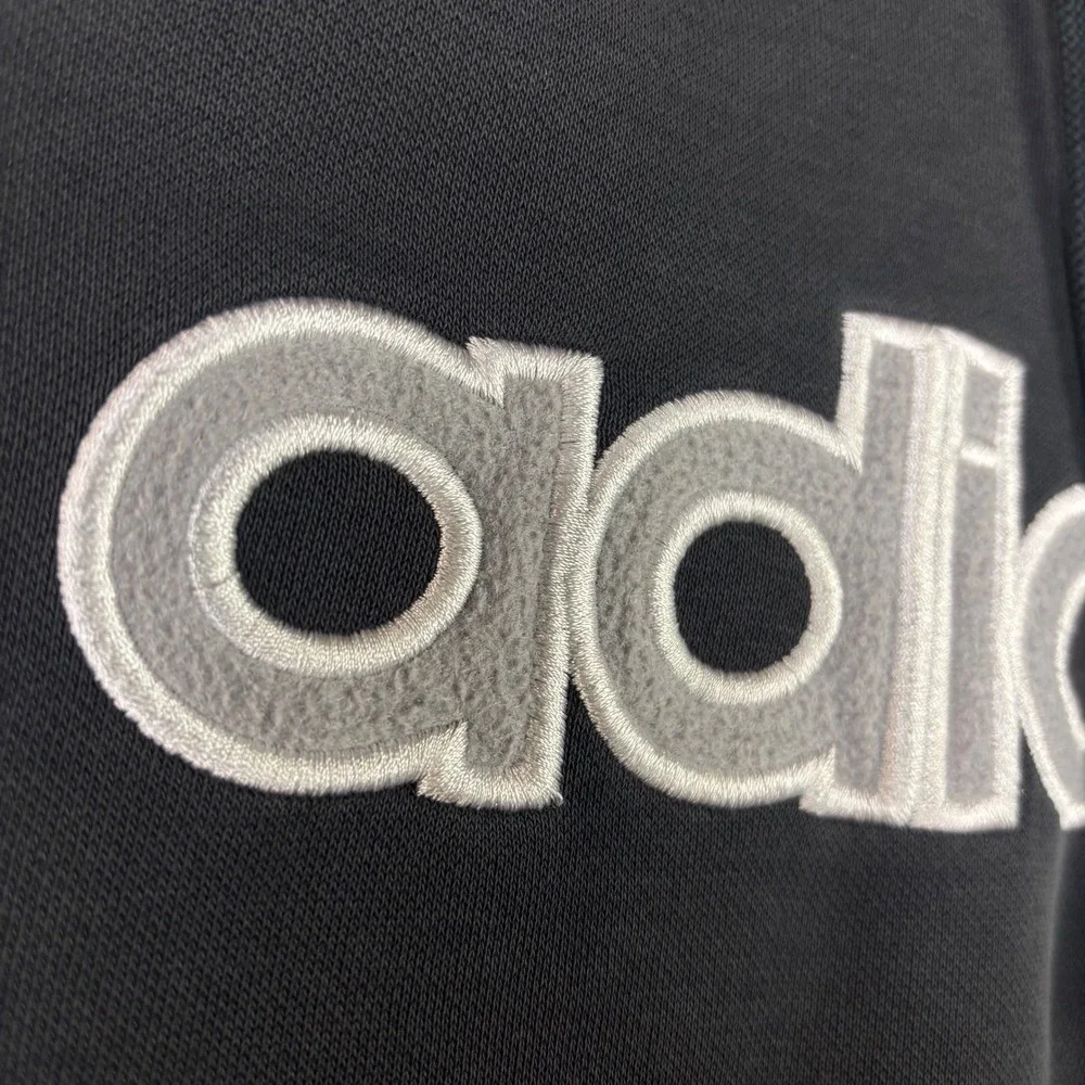 VTG Adidas Black Hoodie Sweatshirt Pullover Embroidered Logo Size 2XL‎ 90s Faded